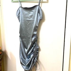 Pearl Blue Satin Bodycon Cami Dress Double Ruched